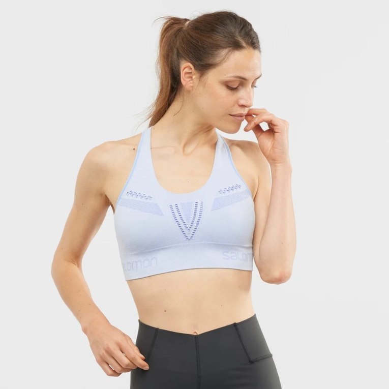 Salomon Essential Move On Seamless Women\'s Run Bras Light Blue | CA 63B45